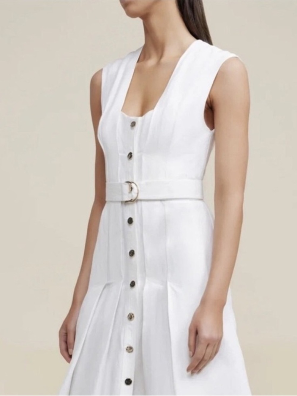 Acler White Sleeveless Button-Front Belted Linen Mini Dress Size 10